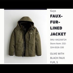 COPY - Mens hollister FAUX-FUR-LINED JACKET small olive color